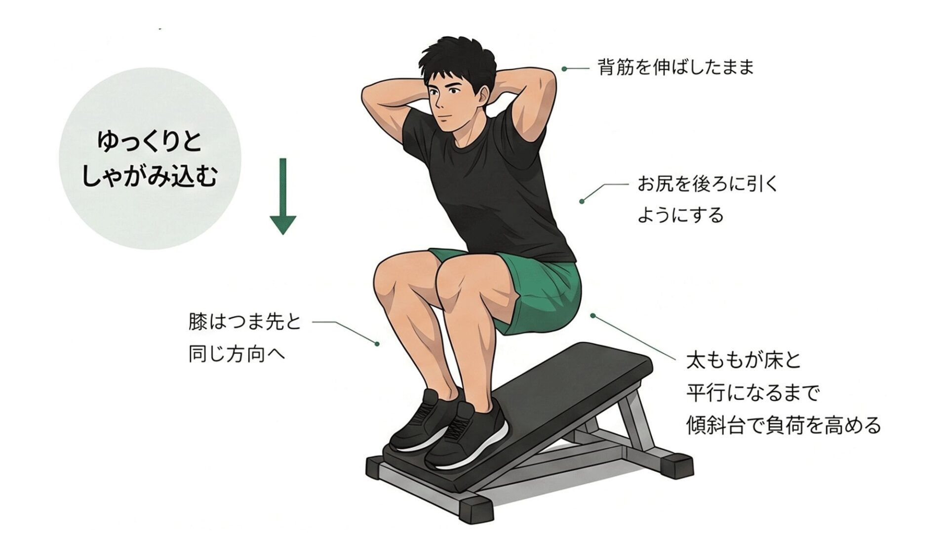 デクラインスクワットトレーニングのやり方