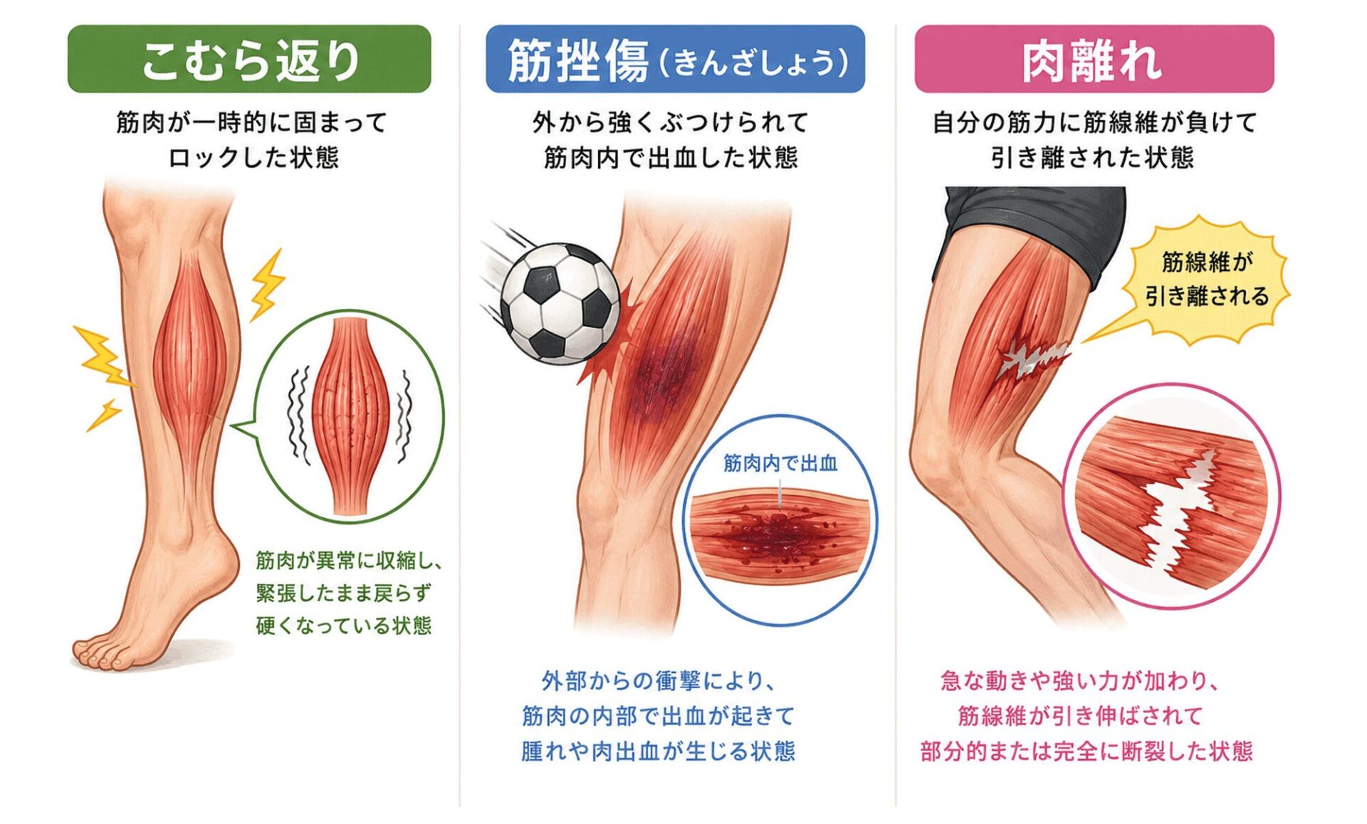 太ももやふくらはぎの筋肉のケガの種類